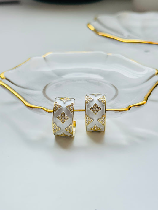 Vintage Style White Petal Hoop Earrings