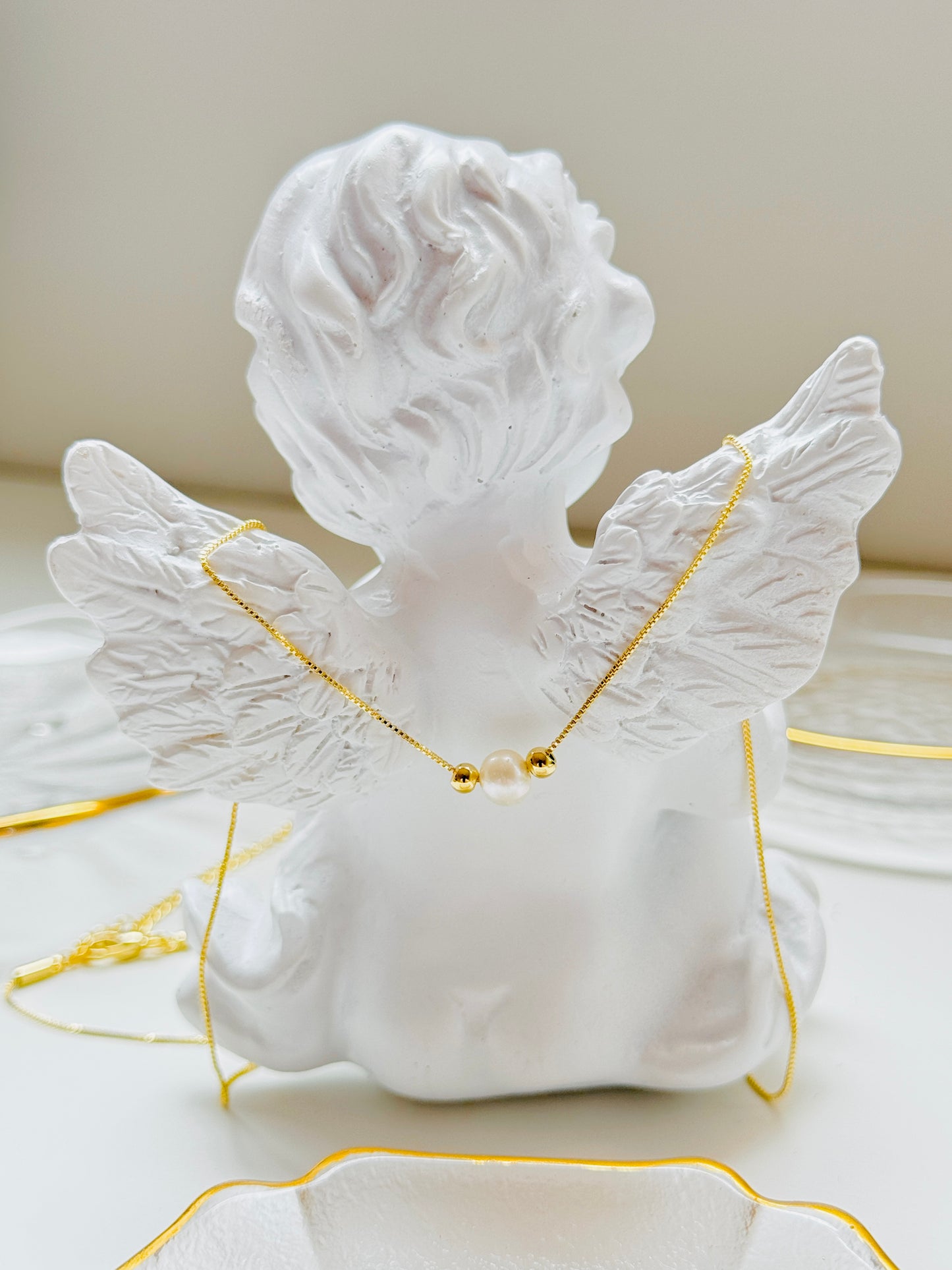 Baby Angle Pearl Charm Necklace